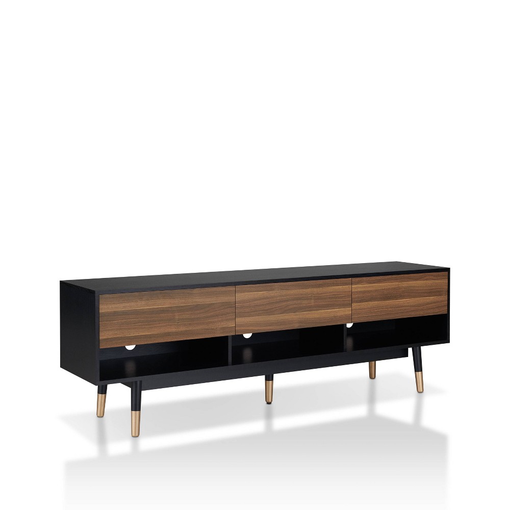 24/7 Shop At Home Vanore Mid-Century 3 Drawer TV Stand for TVs up to 80" Black: Entertainment Center with Open Shelves