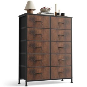 Gulches Wardrobe Storage Cabinet - Brown & Black, Cloth Pull-Out Iron Rack, Model 10 Drawers - 1 of 4