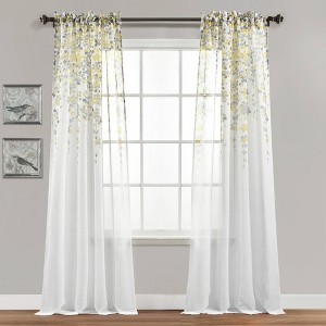 2pk 38"x84" Sheer Weeping Flower Curtain Panels Yellow/Gray - Lush Décor - 1 of 4