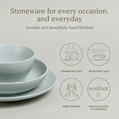 Fog Blue Ceramic 12-Piece Dinnerware Set for Four