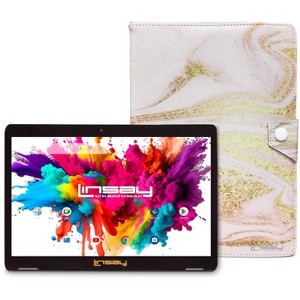 LINSAY 10.1"Octa Core 128GB Storage Android 14 Tablet with Ocean Marble Case - 1 of 3