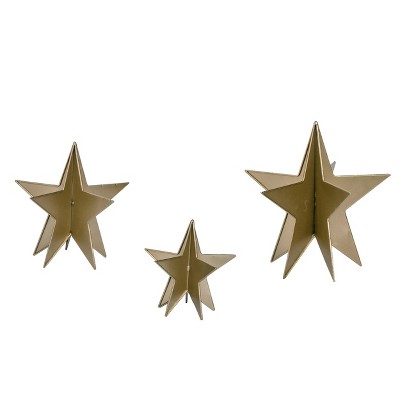 Transpac Metal 8 in. Gold Seasonal Dimensional Stars Set of 3
