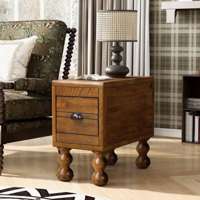 CENGHU 23.6" Rectangle Coffee Table, Narrow Side Table with Drawer, Solid Wood End Table, Vintage Bedside Table Nightstand for Living Room, Bedroom