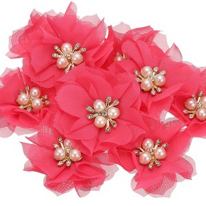 Unique Bargains Rhinestone Pearl Chiffon Flower for DIY Craft Wedding Party 10 Pcs - 1 of 4