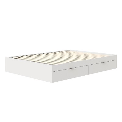White Full Captain's Bed with Storage Drawers and Slats