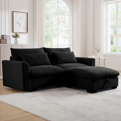 Sectional Sofa Comfy Corduroy Couch for Living Room with Pillows and Round Armrests, Modern Corduroy Sofa Sleeper Deep Couches with Storage Ottoman