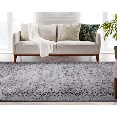 Reversible Easy-Care Synthetic Gray Rectangular Rug