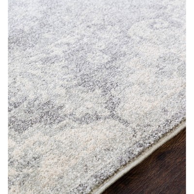 Gray Floral Motif Low Pile Synthetic Area Rug