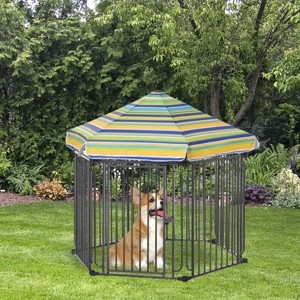 Outdoor Dog Playpen with Roof,Lockable Dog Exercise Pen for Yard,Portable Dog Kennel with Shade for Small Dogs and Pets - LAOTIES - 1 of 4