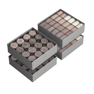 4-Pack Drawer Organizers, 80-Cell Foldable Dividers with 48 Small & 32 Large Compartments, for Socks Underwear Accessories, Dove Gray - 1 of 4