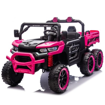 TopComfy Baby Walkers Two Seater Kids Ride On Six Wheel Dump Truck Four Wheel Drive High Endurance Slow Start for Kids, Pink, 51.97"*23.23"*12.4"