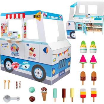 Svan Ice Cream Truck Wooden Playset, 20 Fun Toy Pieces Including Freezer, Steering Wheel, Sink & Sticker Sheet for Kids Name