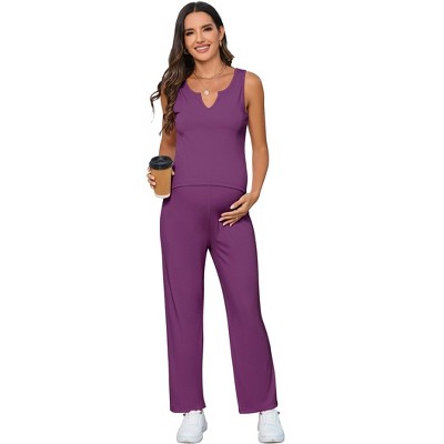 lxt- Women's Maternity 2 Piece Outfits Tank Top and Wide Leg Pants Lounge Set