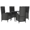 vidaXL 5 Piece Patio Dining Set with Cushions Black and Gray Poly Rattan - 31.5" Table Length 4x Chair + Table - 3 of 4