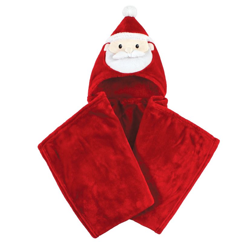 Hudson Baby Unisex Baby and Toddler Hooded Animal Face Plush Blanket, Red Santa, One Size, 1 of 3