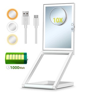 Makeup Mirror Vanity Mirror with Lights,10X Magnification 3 Color Lighting,Portable LED Makeup Mirror (White) - 1 of 4