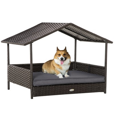 PawHut Elevated & Cushioned PE Rattan Dog / Cat House with