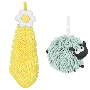 REGALWOVEN Flower and Sheep Shape Absorbent Fast Drying Chenille Hand Towels with Hanging Loop 6" x 15"/7" x 7" 2 Packs - 1 of 4
