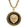 Steeltime Men's  stainless steel simulated diamond lion head on greek key mount pendant necklace. Color Options: Gold, Silver - 2 of 4