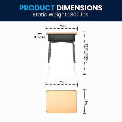 Adjustable Height Black and Natural Wood Student Desk