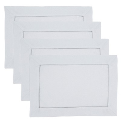 White Shimmering Fabric Placemats with Piping Detail, Set of 4