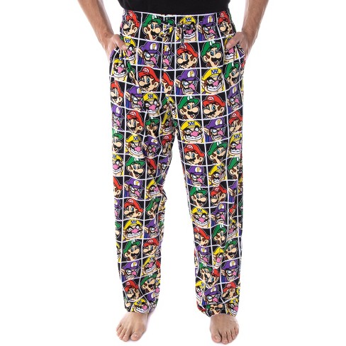 Nintendo Men's Mario and Villains Grid Soft Touch Cotton Pajama Pants S  Multicoloured