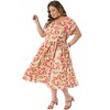 Women's Plus Size Floral Print Crew Neck Tulip Short Sleeve Flowy Summer A Line Midi Dresses with Pockert- Agnes Orinda - 3 of 4