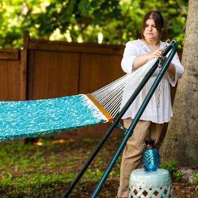 Cool Blue Tropics Quilted Polyester 2-Person Spreader Bar Hammock