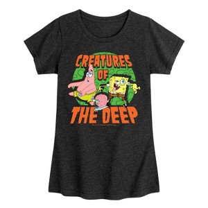 Girls' - SpongeBob SquarePants - Creatures Of The Deep Fitted Short Sleeve Graphic T-Shirt - 1 of 4