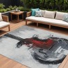 Gray Charcoal And Red Abstract Washable Indoor Outdoor Area Rug - 2 of 4