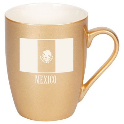 Elanze Designs Mexico Mexican Flag 10 Ounce Ceramic Laser-Etched Engraved Drinkware Mug, Metallic Vegas Gold