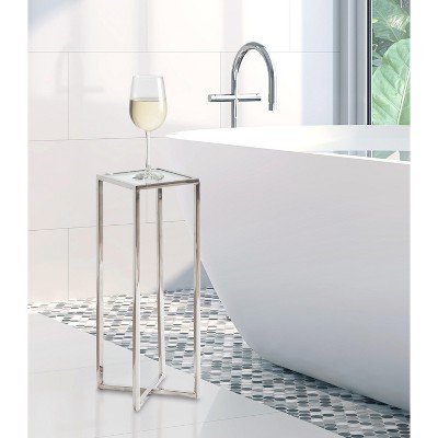 Jaspur Silver Metal and Glass Square End Table