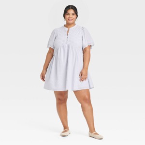 Women's Short Sleeve Eyelet Mini Skater Dress - Universal Thread™ - 1 of 3
