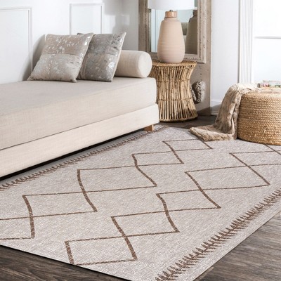 Beige and Brown Trellis Synthetic Rectangular Area Rug