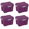 Sterilite Plastic 20 Gallon Gasket Tote Exotic Purple Set of 4