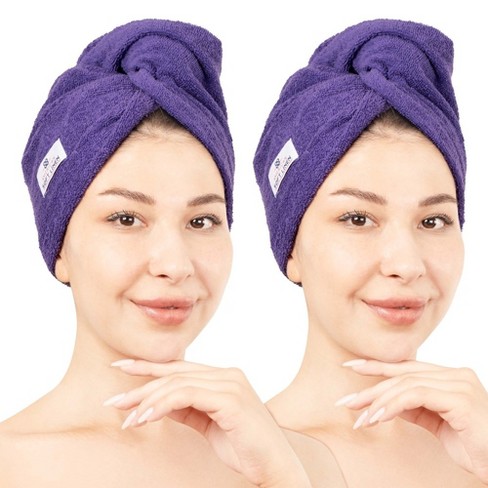 American Soft Linen 100 Cotton Hair Drying Towels For Women 2 Pack Head Towel Cap Cotton Hair Turban Towel Wrap Purple Target