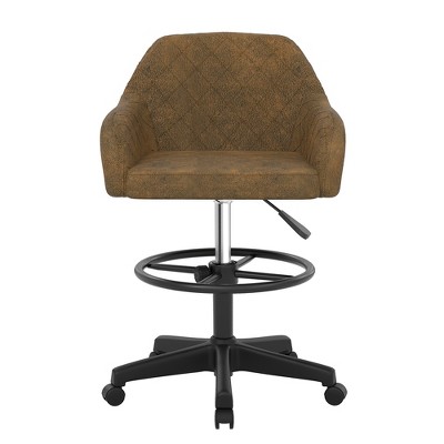 VECELO Height Adjustable Office Chair PU Leather Desk Chair Ergonomic Swivel Stool with Back and Arm Black/Brown/White