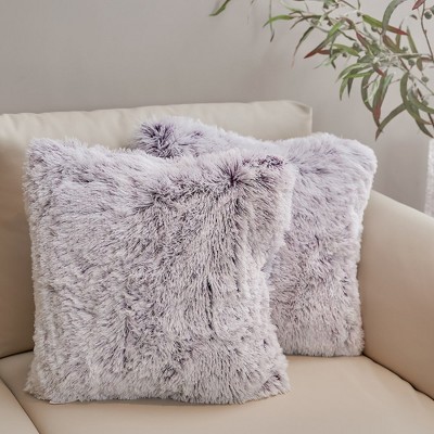 Purple Faux Fur 18" Square Shaggy Throw Pillow Set