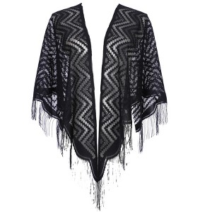 INSPIRE CHIC Shawls and Wraps for Evening Dresses Lace Mesh Fringe Scarves 1Pc - 1 of 4
