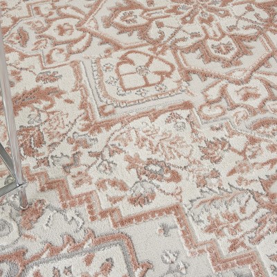 Ivory Brick Floral Synthetic 5' x 7' Area Rug