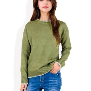 Anna-Kaci Women's Crew Neck Knit Sweater with Contrast Trim and Ribbed Hem - 1 of 4