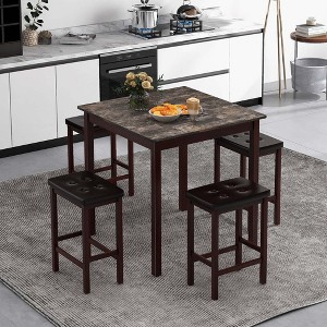 Costway 5 PCS Bar Table Set Square Dining Table & 4 PVC Leather Upholstered Bar Stools Brown/White - 1 of 4