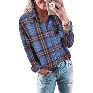 Imily Bela Classic Plaid Shirt for Women Soft Long Sleeve Casual Blouse Tops - 1 of 4