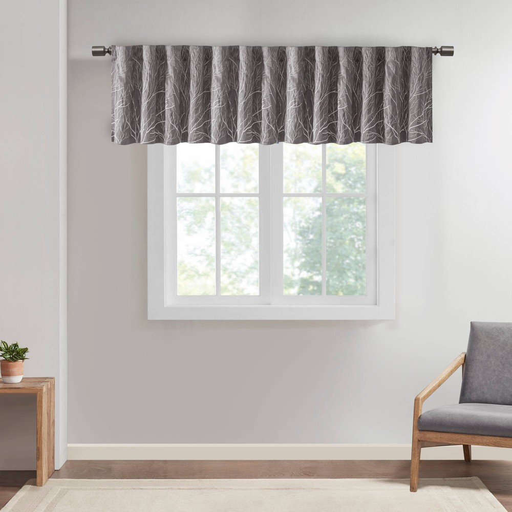 Photos - Curtain Rod / Track 50"x18" Faux Silk Embroidered Blackout Window Valance Gray - Aden