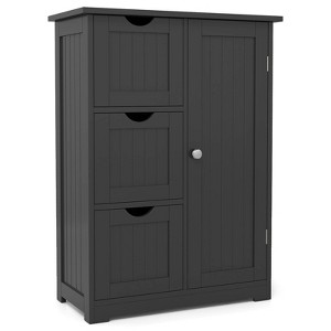 Costway Bathroom Floor Cabinet Side Storage Cabinet with 3 Drawers and 1 Cupboard Grey\ Black - 1 of 4