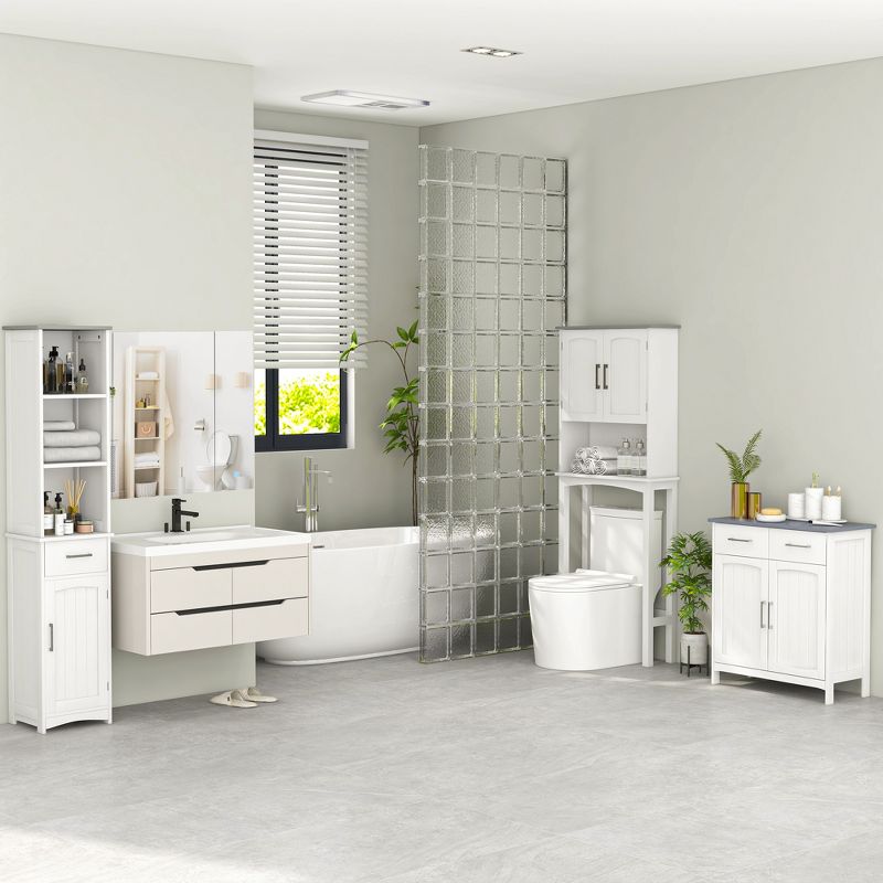 kleankin Bathroom Floor Cabinet, Freestanding Linen Cabinet, Storage Cupboard with 2 Drawers, Double Doors, Adjustable Shelf, White, 3 of 7