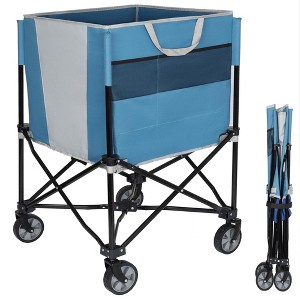 NAYSAYE Rolling Ball Storage Wagon Cart with Wheels Collapsible Sports Equipment Organizer for Ball and Family Gym, Blue and Gray, 20"*20"*37" - 1 of 4
