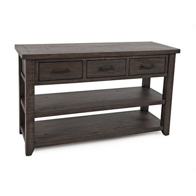 Rustic Barnwood Brown Pine Console Table with Storage