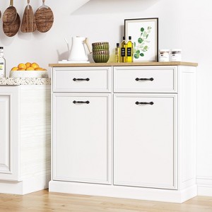 Gallon Tilt Out Trash Cabinet, Freestanding Kitchen Trash Bin Cabinet with Hideaway Drawer, Pet Proof Wooden Garbage - 1 of 4