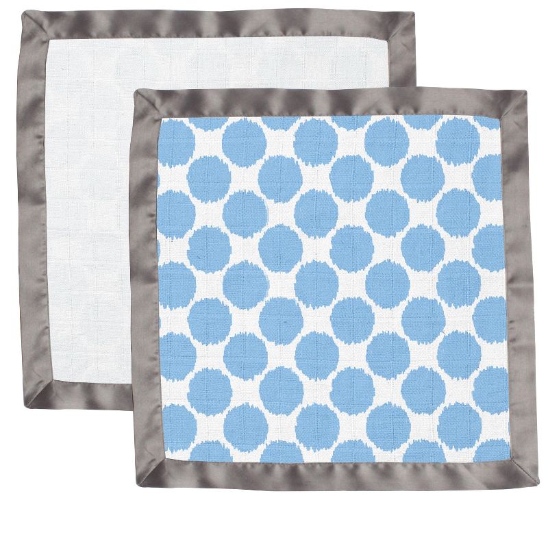 Bacati - Ikat Blue/Gray Dots/Zebra Muslin 2 pc Security Blankets, 3 of 10